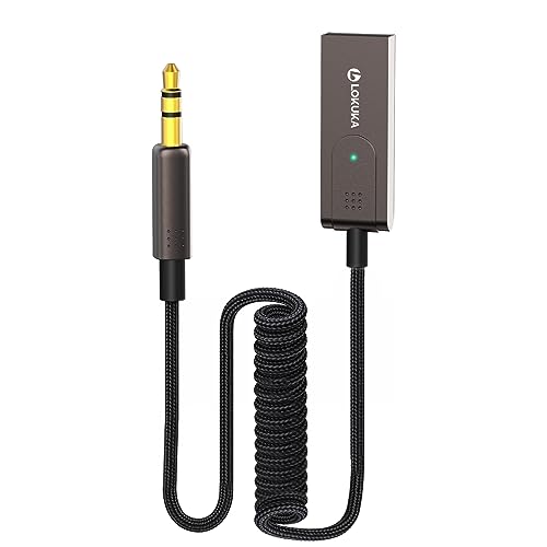 LOKUKA Bluetooth 5.3 Aux Adapter für Auto, KFZ, Kopfhörer, Lautsprecher, Heimkino und Verstärker, USB zu 3.5mm Buchse Bluetooth Empfänger für Sprachnavigation, Freisprechanrufe von LOKUKA