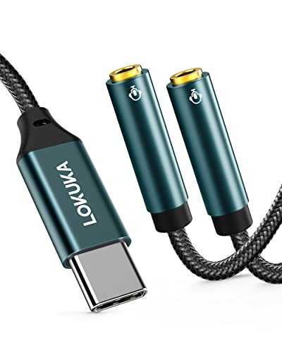LOKUKA USB C Kopfhörer Splitter Adapter, 2 TRRS 3.5mm Audio Verlängerung Mit Hi-Res DAC Chip für Zwei Kopfhörer, Lautsprecher, Mikrofone auf C Handy, Laptop, Pad (30cm) von LOKUKA