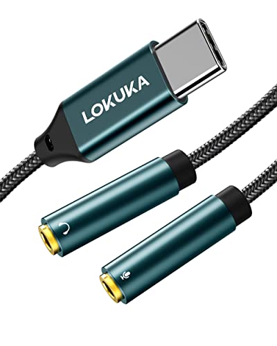 LOKUKA USB C Kopfhörer und Mikrofon Adapter, 2 in 1 USB C auf Doppel TRS 3,5mm Klinke Audio Mic Splitter Adapter für Gaming Headset, USB-C Laptop, S22/S21/S20/S10/S9/Note20/Note10, Pixel 6/5/4 von LOKUKA