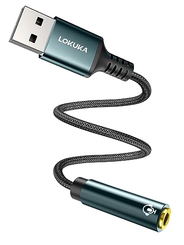 LOKUKA USB auf 3.5mm Klinke Aux Adapter, USB Externe Soundkarte mit DAC USB auf Aux Audio Headset Adapter Stereo TRRS 4-polig CTIA für Kopfhörer, Mikrofon, PC, Laptop, Lautsprecher,PS5/4 von LOKUKA