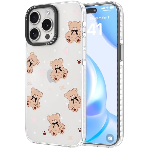 LOLAGIGI Schutzhülle für iPhone 15 Plus, niedliches Braunbär-Kawaii-Design, ästhetisches Cartoon-Muster für Damen, Mädchen, Teenager, transparent, weich, TPU, 17 cm (6,7 Zoll) von LOLAGIGI