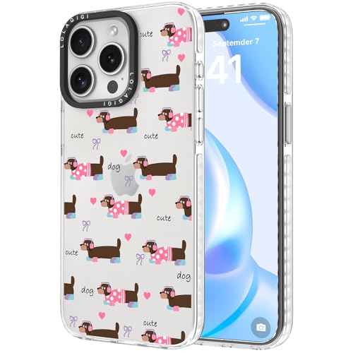 LOLAGIGI Schutzhülle für iPhone 15 Pro, niedlicher rosa Welpe, lustiger Dackel, Kawaii-Design, ästhetisches Cartoon-Muster für Damen, Mädchen, Teenager, transparent, weiche TPU-Hülle, 15,5 cm (6,1 LOLAGIGI Schutzhülle für iPhone 15 Pro, niedlicher rosa Welpe, lustiger Dackel, Kawaii-Design, ästhetisches Cartoon-Muster für Damen, Mädchen, Teenager, transparent, weiche TPU-Hülle, 15,5 cm (6,1 von LOLAGIGI