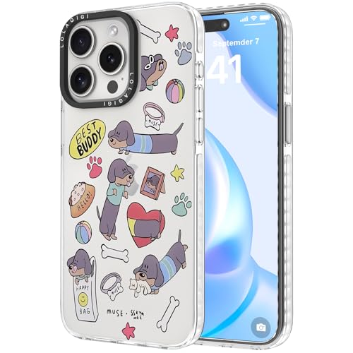 LOLAGIGI Schutzhülle für iPhone 15 Pro Max, niedlicher grauer Welpe, lustiger Dackel, Kawaii-Design, ästhetisches Cartoon-Muster für Damen, Mädchen, Teenager, transparent, weich, TPU, 17 cm (6,7 Zoll) LOLAGIGI Schutzhülle für iPhone 15 Pro Max, niedlicher grauer Welpe, lustiger Dackel, Kawaii-Design, ästhetisches Cartoon-Muster für Damen, Mädchen, Teenager, transparent, weich, TPU, 17 cm (6,7 Zoll) von LOLAGIGI