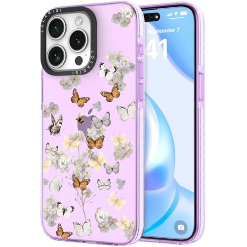 LOLAGIGI Schutzhülle für iPhone 15 Pro Max, niedliches lilafarbenes Schmetterlings-Blumen-Design, Kawaii-Design, ästhetisches Cartoon-Muster für Damen, Mädchen, Teenager, transparent, weich, TPU, 17 LOLAGIGI Schutzhülle für iPhone 15 Pro Max, niedliches lilafarbenes Schmetterlings-Blumen-Design, Kawaii-Design, ästhetisches Cartoon-Muster für Damen, Mädchen, Teenager, transparent, weich, TPU, 17 von LOLAGIGI