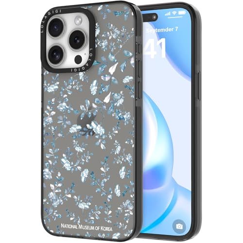 LOLAGIGI Schutzhülle für iPhone 15 Pro Max, süßes Blumenmuster, Kawaii-Design, ästhetisches Cartoon-Muster für Damen, Mädchen, Teenager, transparent, weich, TPU, 17 cm (6,7 Zoll), Schwarz / Schwarz von LOLAGIGI