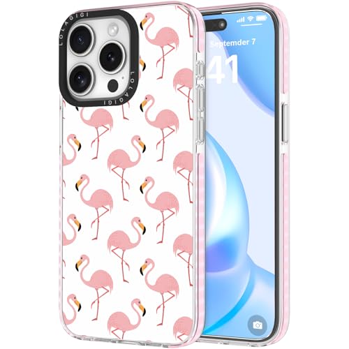 LOLAGIGI Schutzhülle für iPhone 15 Pro Max, süßes rosa Flamingo, Kawaii-Design, ästhetisches Cartoon-Muster für Damen, Mädchen, Teenager, transparent, weich, TPU, 17 cm (6,7 Zoll) von LOLAGIGI