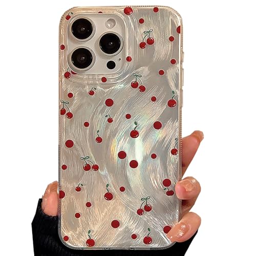 LOLAGIGI TPU-Schutzhülle für iPhone 15, 15,5 cm (6,1 Zoll), süßes Kawaii-Design, Motiv: rote Kirsche, Kawaii, Y2K, hübsches mädchenhaftes Design, Rosa von LOLAGIGI