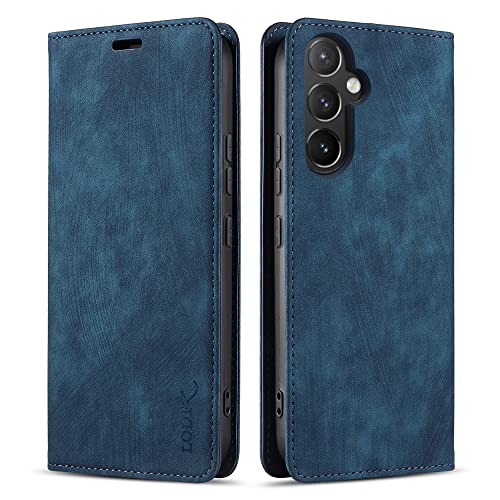 LOLFZ Handyhülle für Samsung Galaxy A15 5G, Premium PU Lederhülle Kartenfach Standfunktion Magnetische Klappbare Schutzhülle für Samsung Galaxy A15 - Blau von LOLFZ
