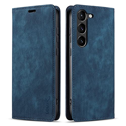 LOLFZ Handyhülle für Samsung Galaxy S23 5G, Premium PU Lederhülle Kartenfach Standfunktion Magnetische Klappbare Schutzhülle für Samsung Galaxy S23 - Blau von LOLFZ