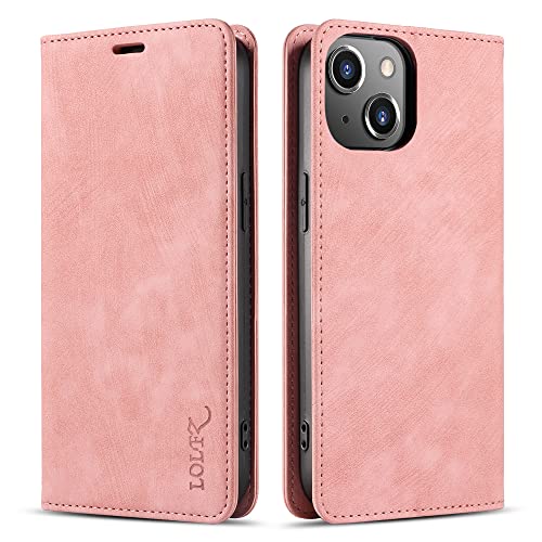 LOLFZ Handyhülle für iPhone 15, Premium PU Lederhülle Kartenfach Standfunktion Magnetische Klappbare Schutzhülle für iPhone 15 - Rosegold von LOLFZ