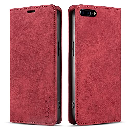 LOLFZ Handyhülle für iPhone 8 Plus iPhone 7 Plus, Premium PU Lederhülle Kartenfach Standfunktion Magnetische Klappbare Schutzhülle für iPhone 7 Plus/iPhone 8 Plus - Rot von LOLFZ