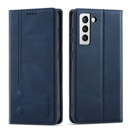 LOLFZ Hülle für Samsung Galaxy S22 Plus 5G, Klappbare Leder Handyhülle Kartenfach Standfunktion Stoßfeste Magnetische Schutzhülle für Samsung Galaxy S22 Plus - Blau von LOLFZ