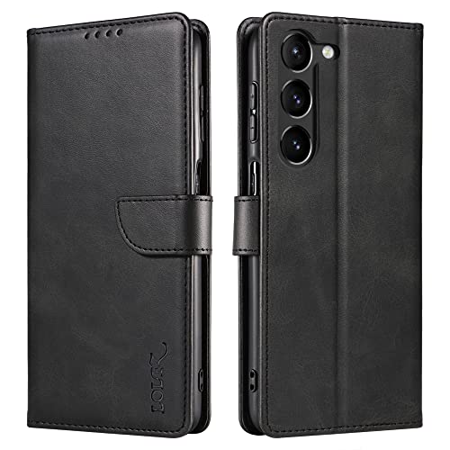 LOLFZ Handyhülle für Samsung Galaxy S23 Plus 5G, Premium Dünne Schutzhülle mit Kartenfach Standfunktion Magnetische Klapphülle PU Leder Stoßfest Handytasche Kompatibel mit Samsung S23 Plus - Schwarz von LOLFZ