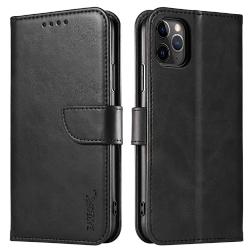 LOLFZ Hülle für iPhone 11 Pro Max, Premium PU Leder Handyhülle mit Kartenfach Ständer Magnetische Klapphülle für iPhone 11 Pro Max - Schwarz von LOLFZ