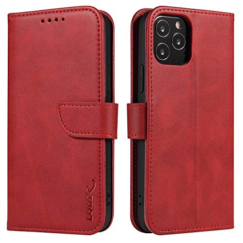 LOLFZ Hülle für iPhone 12 Mini, Premium PU Leder Handyhülle mit Kartenfach Ständer Magnetische Stoßfeste Schutzhülle für iPhone 12 Mini - Rot LOLFZ Hülle für iPhone 12 Mini, Premium PU Leder Handyhülle mit Kartenfach Ständer Magnetische Stoßfeste Schutzhülle für iPhone 12 Mini - Rot von LOLFZ