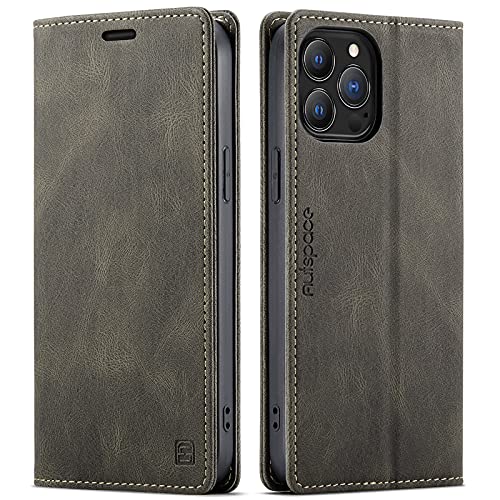 LOLFZ Handyhülle für iPhone 13 Pro, Vintage Dünne Schutzhülle RFID Schutz Kartenfach Standfunktion PU Leder Magnetische Klapphülle Kompatibel mit iPhone 13 Pro - Kaffee Braun von LOLFZ
