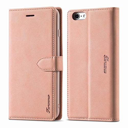 LOLFZ Hülle für iPhone 6, für iPhone 6S Handyhülle, Premium PU Leder Handyhülle mit Kartenfach Ständer Magnetische Schutzhülle Kompatibel mit iPhone 6/6S - Rosegold von LOLFZ