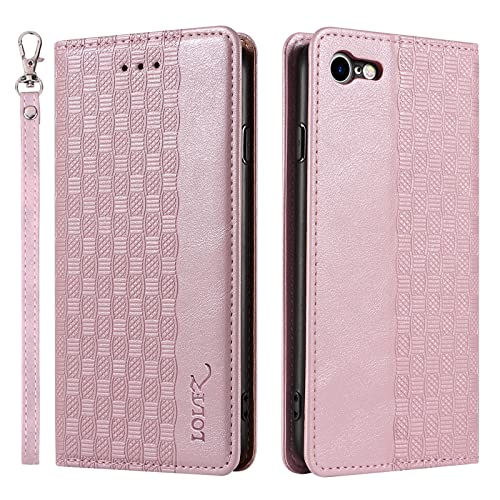 LOLFZ Hülle für iPhone 6 Plus iPhone 6S Plus, Leder Handyhülle Kartenfach Ständer Handschlaufe Magnetische Klappbare Stoßfeste Schutzhülle für iPhone 6 Plus/6S Plus - Rosegold von LOLFZ