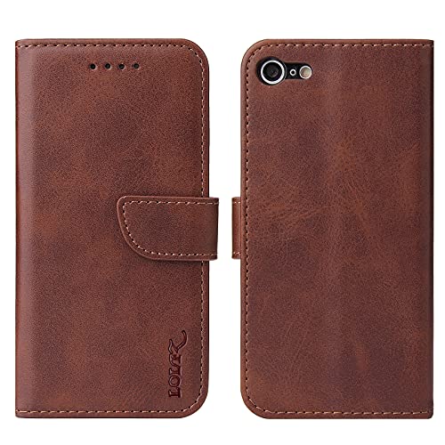 LOLFZ Hülle für iPhone 6 Plus iPhone 6S Plus, Premium PU Leder Handyhülle mit Kartenfach Ständer Magnetische Stoßfeste Schutzhülle für iPhone 6 Plus 6S Plus - Kaffee Braun von LOLFZ