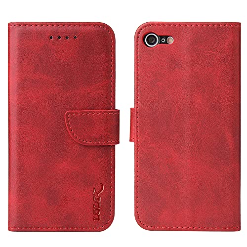 LOLFZ Hülle für iPhone 6 iPhone 6S, Premium PU Leder Handyhülle mit Kartenfach Ständer Magnetische Stoßfeste Schutzhülle für iPhone 6 iPhone 6S - Rot von LOLFZ