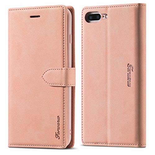 LOLFZ Hülle für iPhone 7 Plus, für iPhone 8 Plus Handyhülle, Premium PU Leder Handyhülle mit Kartenfach Ständer Magnetische Schutzhülle Kompatibel mit iPhone 7 Plus/8 Plus - Rosegold von LOLFZ