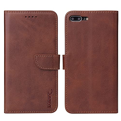 LOLFZ Hülle für iPhone 7 Plus iPhone 8 Plus, Premium PU Leder Handyhülle mit Kartenfach Ständer Magnetische Stoßfeste Schutzhülle für iPhone 7 Plus 8 Plus - Kaffee Braun von LOLFZ