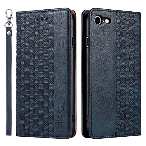 LOLFZ Hülle für iPhone SE 2022/iPhone 8/iPhone 7, Leder Handyhülle mit Kartenfach, Ständer, Handschlaufe, Magnetischer Klappbare Schutzhülle - Blau LOLFZ Hülle für iPhone SE 2022/iPhone 8/iPhone 7, Leder Handyhülle mit Kartenfach, Ständer, Handschlaufe, Magnetischer Klappbare Schutzhülle - Blau von LOLFZ