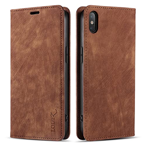 LOLFZ Wallet Case für iPhone XS Max, Premium Slim PU Leder Hülle Kartenfächer Standfunktion Magnetisch Schutzhülle Flip Case Cover Kompatibel mit Apple iPhone XS Max - Braun von LOLFZ