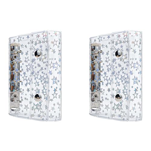 LOLPALONE 2X A7 Budget-Ordnerhülle, Transparentes PVC, 6-Ring-Ordner, Glitzerstern, Nachfüllbare Notizbuchhülle, Schutz mit 2 Druckknöpfen von LOLPALONE