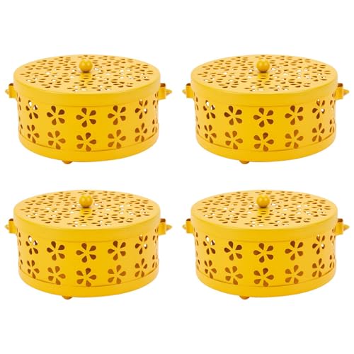 LOLPALONE 4 x Box mit Mückenabwehrmittel für Gartenbrenner mit Blumenbrenner, Retro, Metallisch, Nordisch (Gelb) von LOLPALONE
