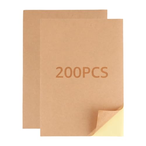 LOLYSIC 200 Stück A4 Kraftpapier Selbstklebend Etiketten Aufkleber,Kraftpapier ist für den Laserdruck geeignet von LOLYSIC
