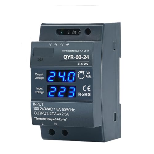 Schaltnetzteil-Adapter DIN-Schienen-Typ, 60 W, Digitalanzeige, Schaltnetzteil, 12 V, 24 V DC, 2,5 A, SMPS, ultraschlanker, stufenförmiger LED-Streifen(Noir,24V) von LOMCOT
