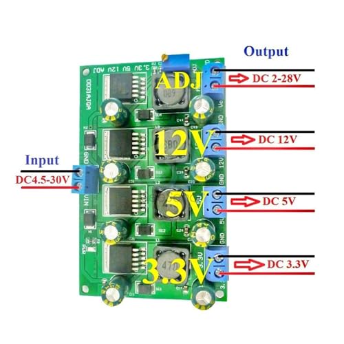 Schaltnetzteil-Adapter 3A 4 Kanäle Mehrfachschaltnetzteilmodul, 3,3V 5V 12V Einstellbarer Ausgang DC DC Step-Down Buck Converter Board von LOMCOT