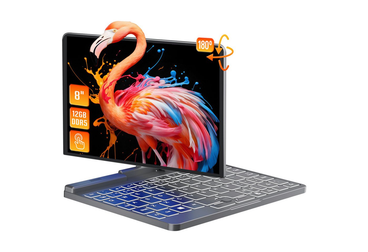 LONGEVINCE 2-in-1 Mini-Laptop, Computer Ganzmetall-Touchscreen Notebook (Intel Windows 11, 512 GB SSD, WiFi 6, Bluetooth 5.2, G-Sensor, 2MP Web) von LONGEVINCE