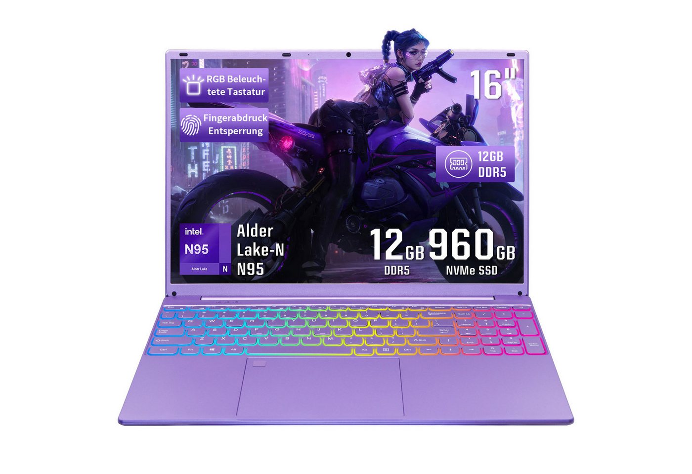 LONGEVINCE LONGEVINCE 16" Laptop, 12GB RAM, 960G SSD, N95, 1920x1200, Win 11 Notebook (Celeron N95-Prozessor) von LONGEVINCE