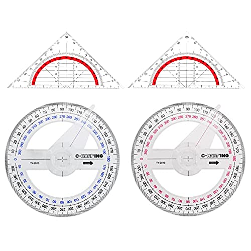 LONGHAO 4 Pcs,Geometrie Dreieck,Dreieck Lineale,Geometrisches Lineal,Lineal Aus Kunststoff,360 Grad Winkelmesser,Multifunktionales Zeichenlineal Set,Dreiecklineal Und Winkelmesser,Zum Malen Geeignet von LONGHAO
