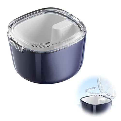LONGHAO Zahnspangendose Gebissdose Zahnrettungsbox Tragbar Zahnprothesen Behälter Box Zahnspangendose Prothesendose Zahnprothesenbox mit Sieb,Transparenter Deckel,fur Kieferorthopädische (Blau) von LONGHAO