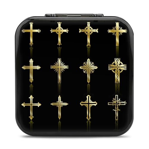 LONGHJ Eligious Cross Design Collection Switch-Spielehalter-Hülle mit 12 Patronenfächern, tragbare Spielkarten-Organizer-Box von LONGHJ