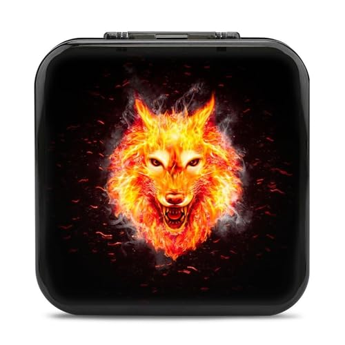 LONGHJ Fire Flaming Wolf Switch Game Holder Case mit 12 Patronenfächern Tragbare Spielkarten-Organizer-Box von LONGHJ