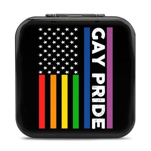 LONGHJ Gay Pride American Flag Switch Game Holder Case mit 12 Patronenfächern, tragbare Spielkarten-Organizer-Box von LONGHJ