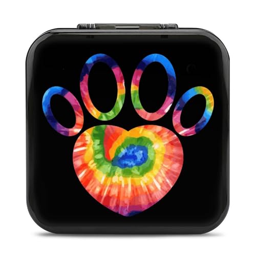 LONGHJ Tie Dye Cat Dog Paw Heart Switch Game Holder Case mit 12 Patronenfächern Tragbare Spielkarten-Organizer-Box von LONGHJ