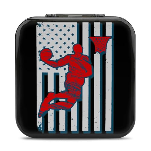 LONGHJ USA American Flag Basketball Switch Game Holder Case mit 12 Patronenfächern Tragbare Spielkarten-Organizer-Box von LONGHJ