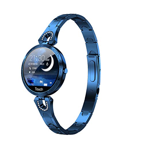 LONGLU Smartwatch für Frauen, Bluetooth Smartwatch kompatibel für iOS, Android, iPhone, Samsung, Fitness-Tracker mit Herzfrequenz, Blutdruck, wasserdicht, Schrittzähler, Schlafaktivität (Blau) von LONGLU