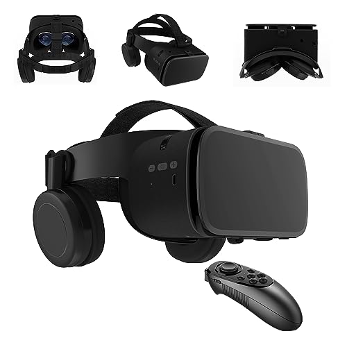 LONGLU VR Headset für Telefon Virtual Reality Headsets mit Fernbedienung, Mobile VR 3D Video Brille Brille für Filme & Spielspiele, kompatibel für iPhone Android Handys (schwarz) von LONGLU