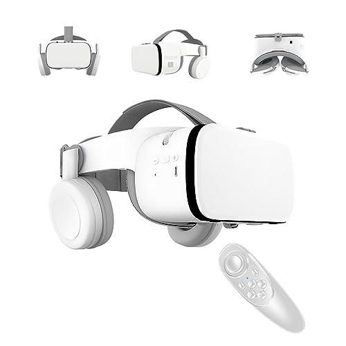 LONGLU VR Headset für Telefon Virtual Reality Headsets mit Fernbedienung, Mobile VR 3D Video Brille Brille für Filme & Spielspiele, kompatibel für iPhone Android Handys (weiß) von LONGLU