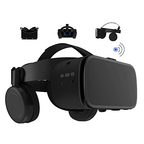 VR Brille Headset für iPhone und Android-Telefone, kabellose 3D-Virtual-Reality-Bluetooth-Brille mit Fernbedienung zum Spielen von Filmen, 4,7-6,2-Zoll-Telefon (Schwarz) von LONGLU