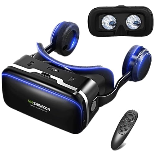 VR Headset für Telefon mit Kopfhörern und Controller, 3D Virtual Reality Brille/Brille mit blauem Licht Viewer für Filme und Videospiele, Unterstützung 4.7-6.0" Bildschirm Smartphone von LONGLU