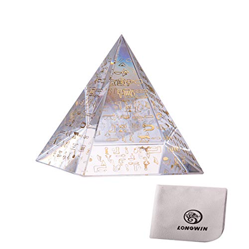 LONGWIN 80 mm Kristall-Pyramide, Prisma, Sammlerfigur, Glas, ägyptische Pyramide mit goldener Gravur, Briefbeschwerer für den Schreibtisch oder Zuhause, dekorative Ornamente von LONGWIN
