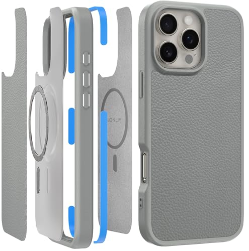 LONLI 2.0 - für iPhone 16 Pro Max Hülle - Der robusteste Ledermagnetische Schutz für das Telefon - [Kompatibel mit Magsafe] - Moon Mist Leder von LONLI