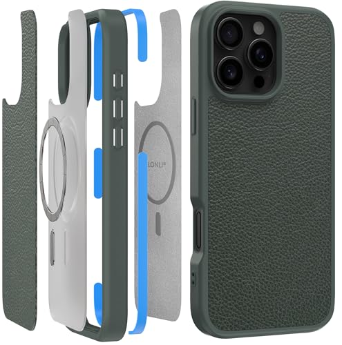 LONLI 2.0 - für iPhone 16 Pro Max Hülle - Der robusteste Ledermagnetische Schutz für das Telefon - [Kompatibel mit Magsafe] - Waldgrünes Leder von LONLI